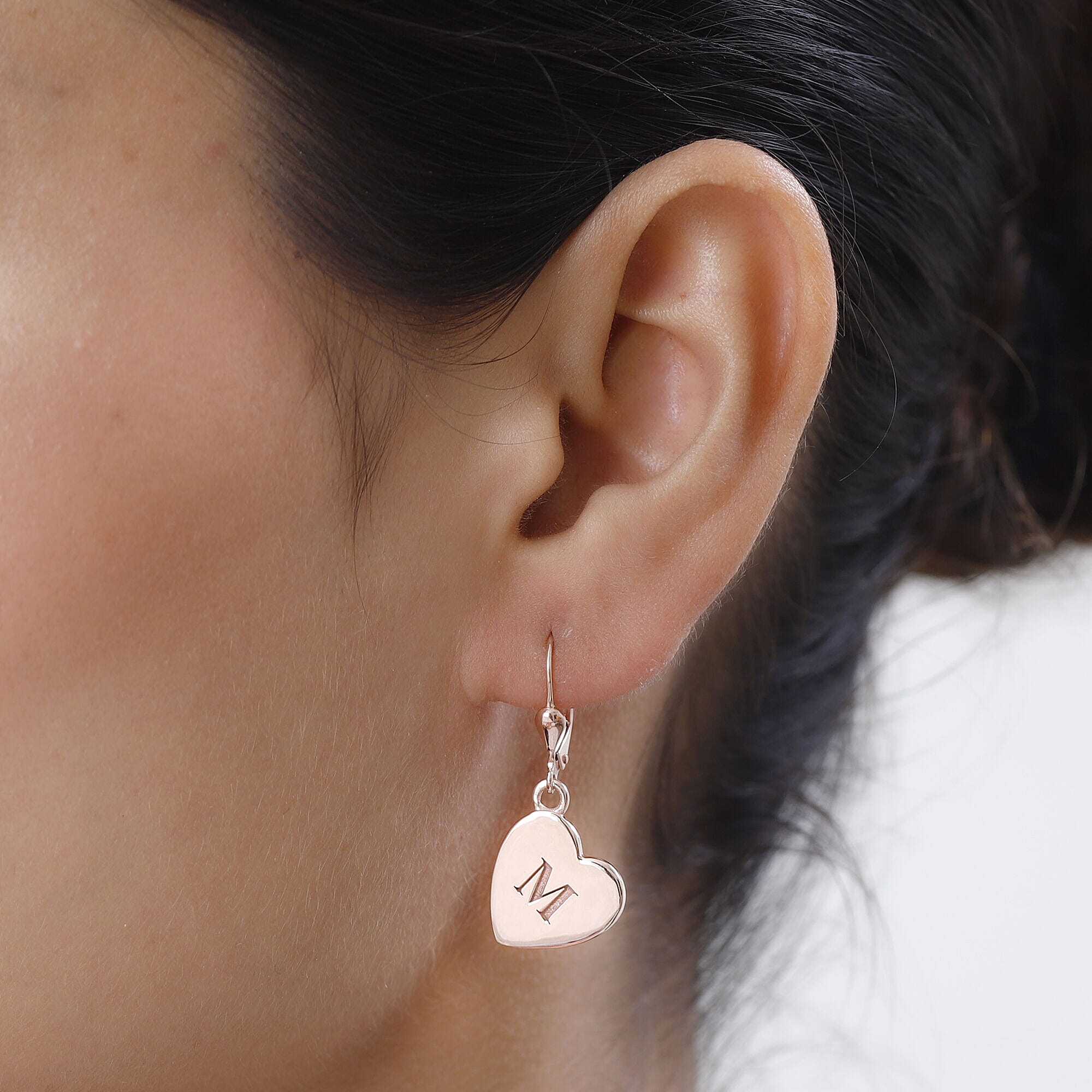 Personalised Engravable Heart Drop Initial Earrings in Silver