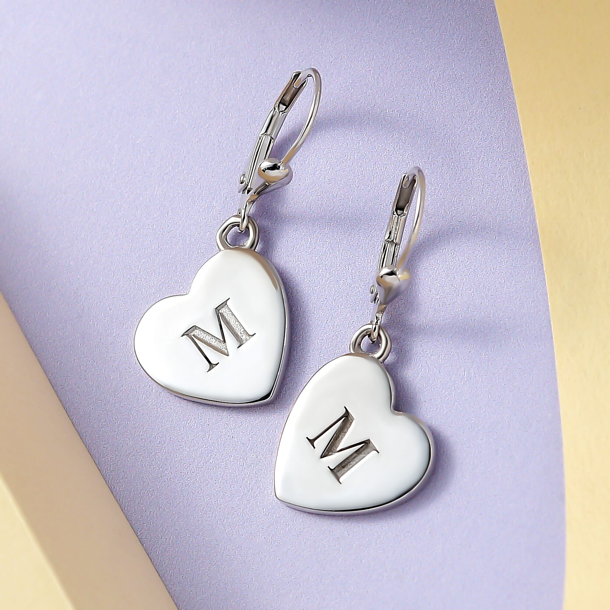Personalised Engravable Heart Drop Initial Earrings in Silver