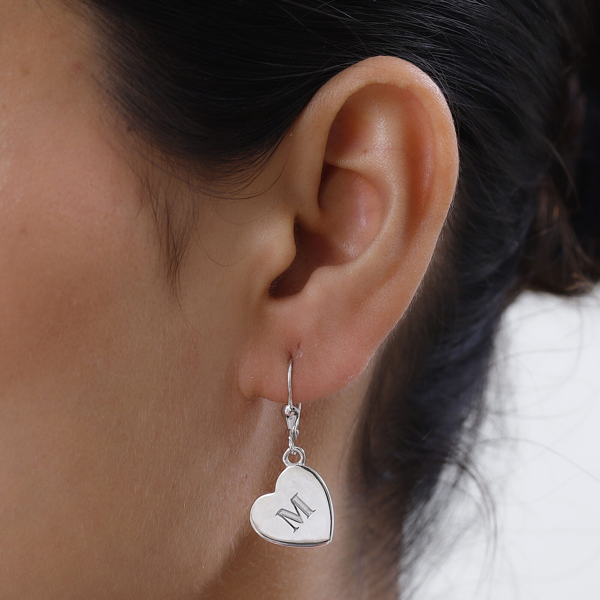 Personalised Engravable Heart Drop Initial Earrings in Silver