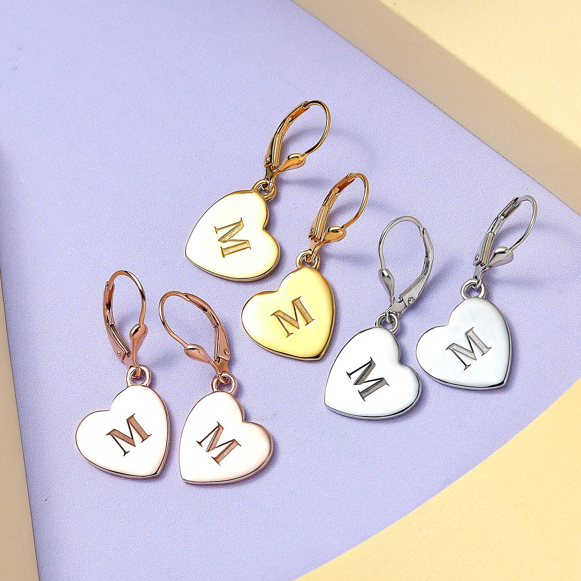 Personalised Engravable Heart Drop Initial Earrings in Silver