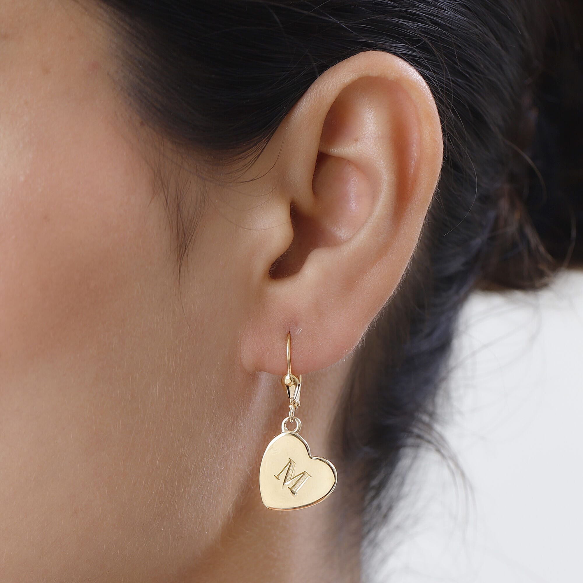 Personalised Engravable Heart Drop Initial Earrings in Silver