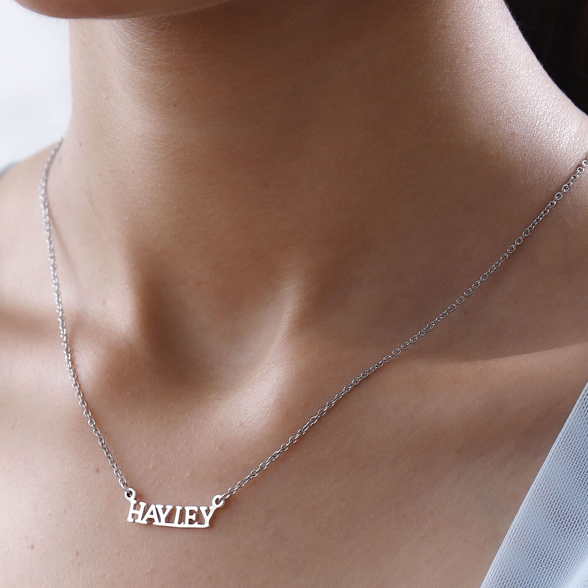 Personalised Engravable Name Necklace in Silver Size 18-2 Inch, Font - Times New Roman