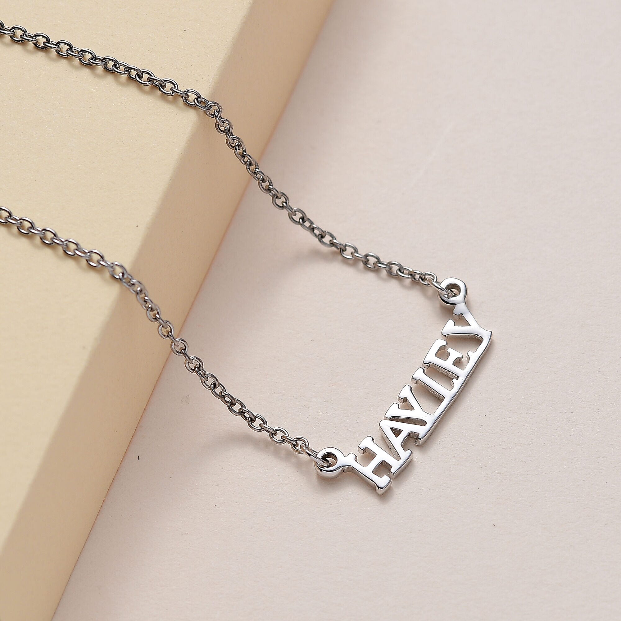 Personalised Engravable Name Necklace in Silver Size 18-2 Inch, Font - Times New Roman