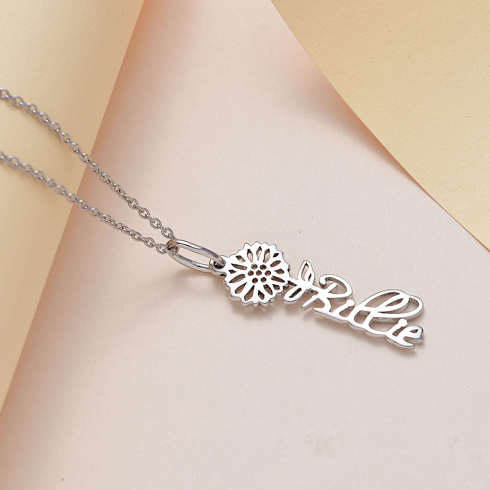 Personalised Engravable Vertical Name Necklace in Silver Size 18-2 Inch, Font - Scriptina Pro