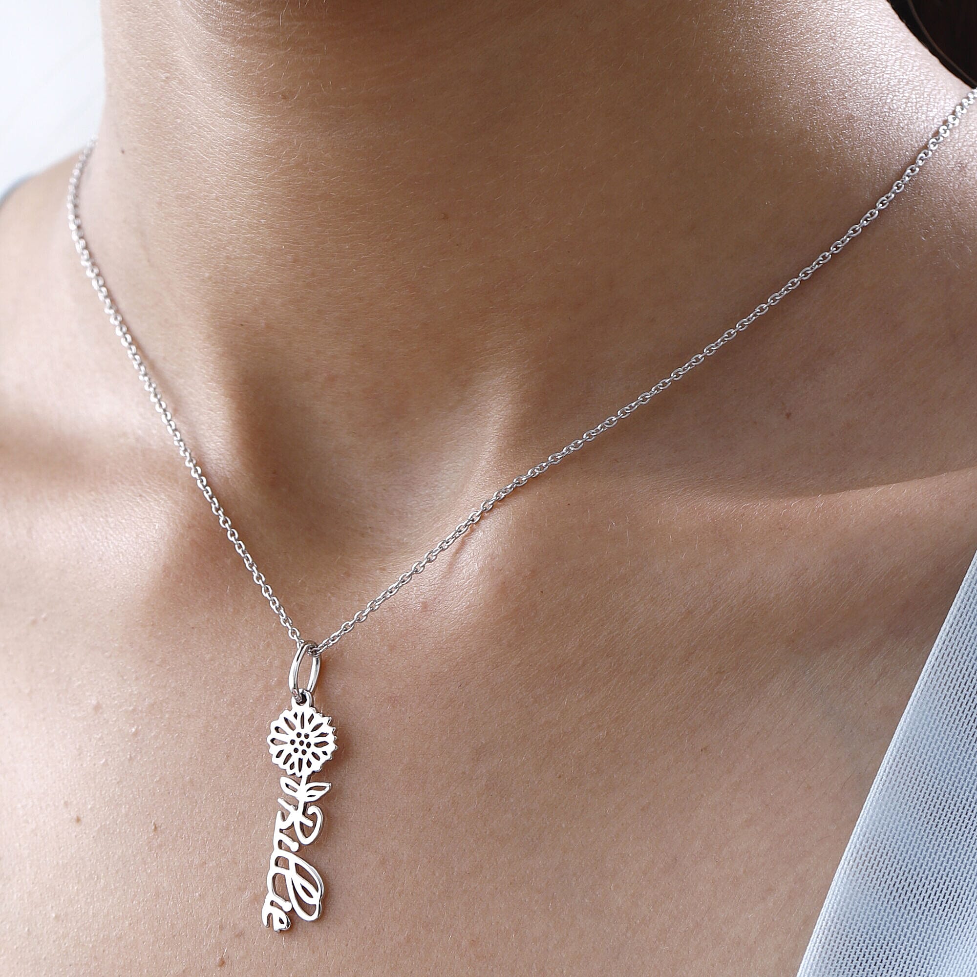 Personalised Engravable Vertical Name Necklace in Silver Size 18-2 Inch, Font - Scriptina Pro