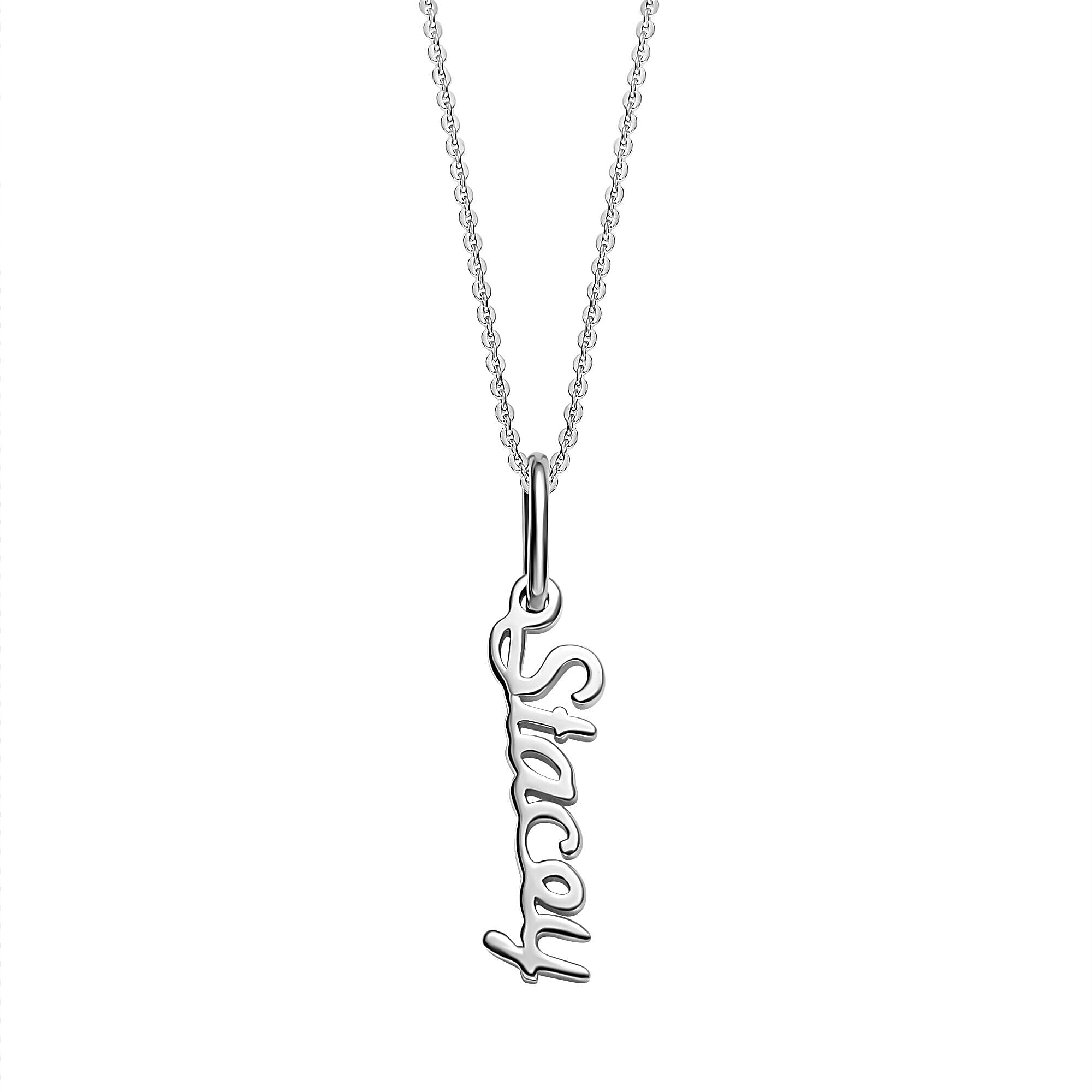 Personalised Engravable Vertical Name Necklace in Silver Size 18-2 Inch, Font - Free Hand