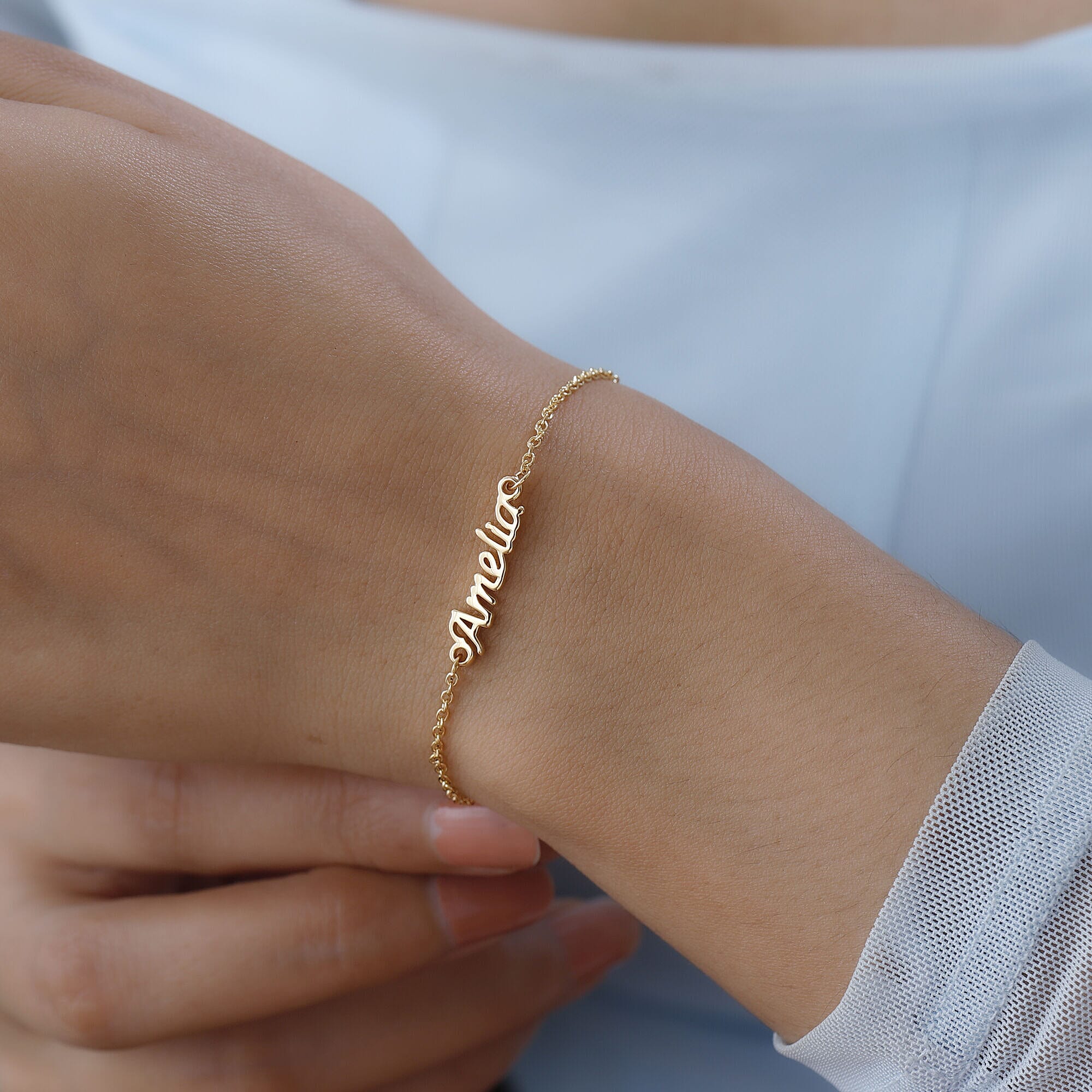 Personalised Engravable Name Bracelet in Silver Size 7.5 Inch, Font - Free Hand