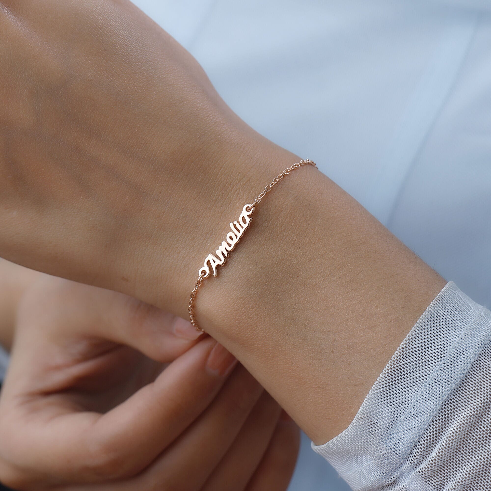 Personalised Engravable Name Bracelet in Silver Size 7.5 Inch, Font - Free Hand