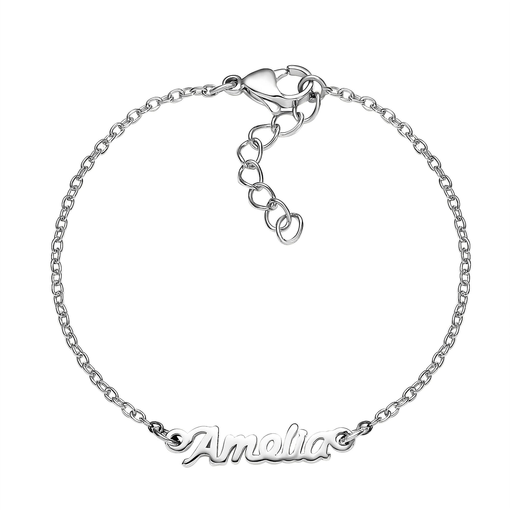 Personalised Engravable Name Bracelet in Silver Size 7.5 Inch, Font - Free Hand
