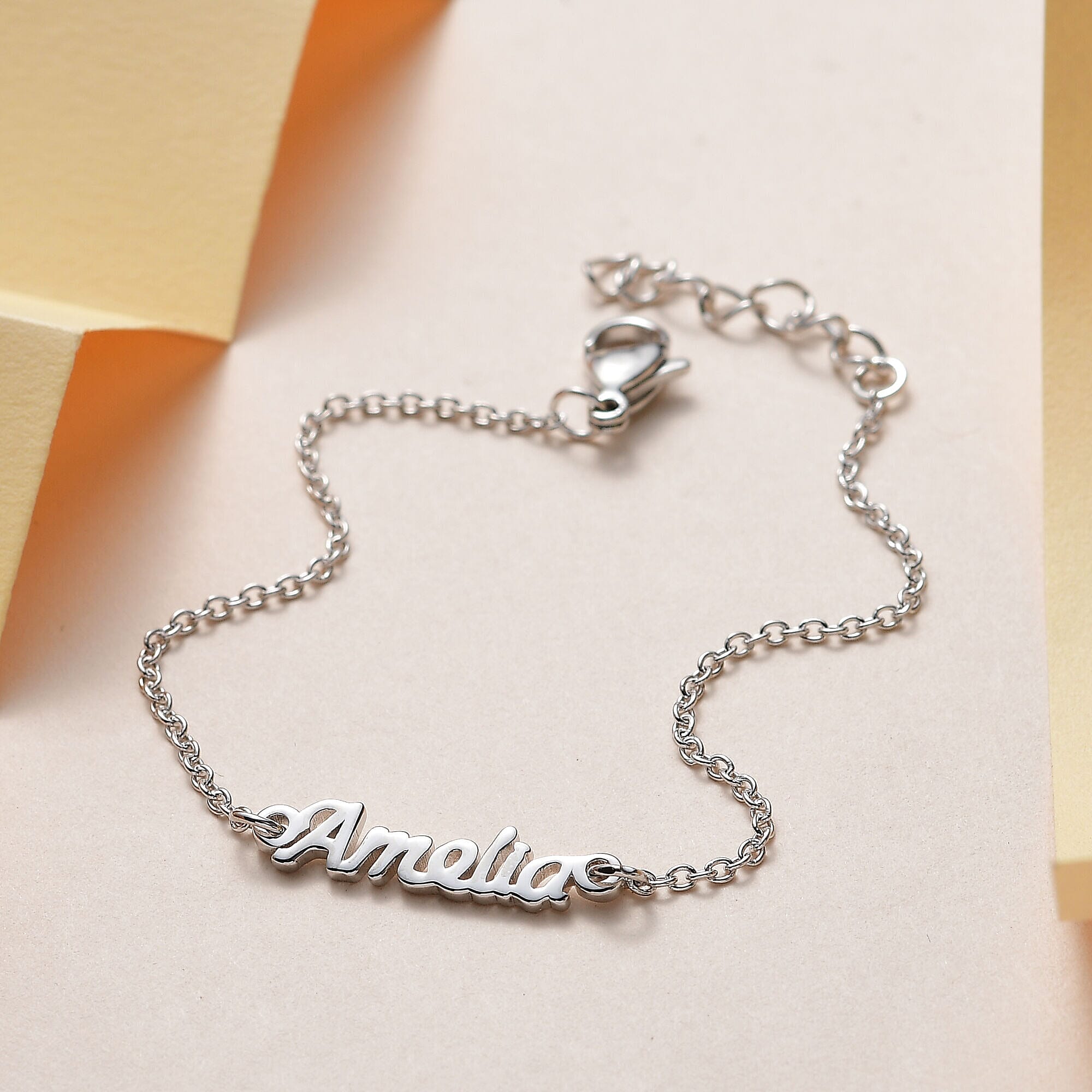 Personalised Engravable Name Bracelet in Silver Size 7.5 Inch, Font - Free Hand